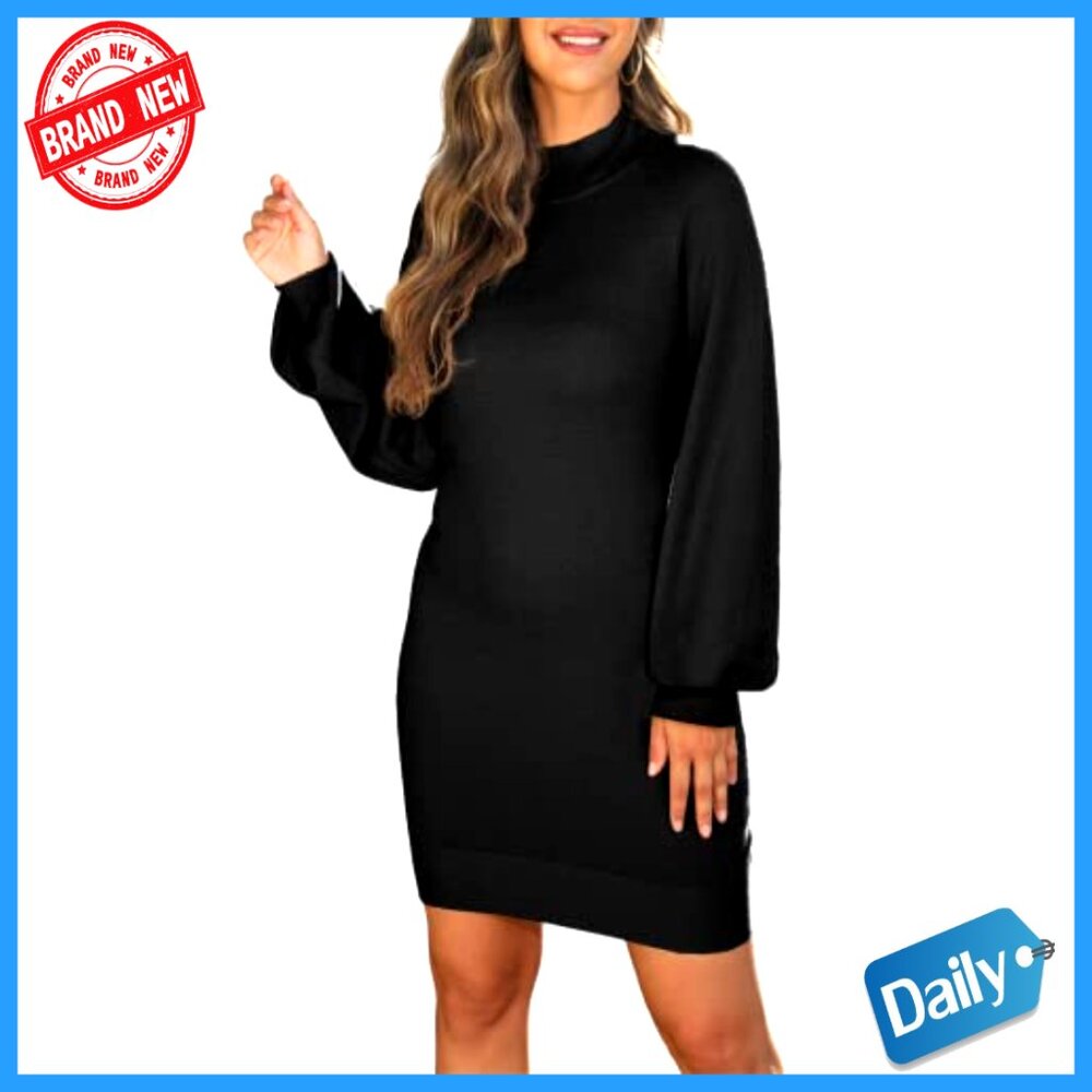 Mock Neck Ribbed Long Sleeve Bodycon Pullover Mini Sweater Dress Chic - Picture 5 of 7